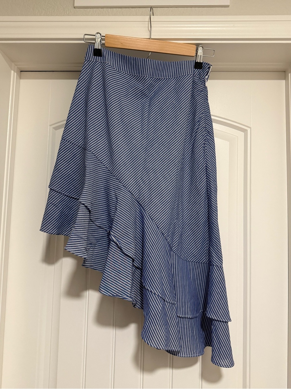 Target Blue and White Striped Asymmetrical Ruffle Skirt
